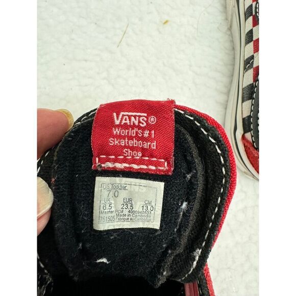 Vans SK8 Mid Reissue V Red Checkered Hook/Loop Sneakers Kids Toddler Size 7 - Picture 5 of 6